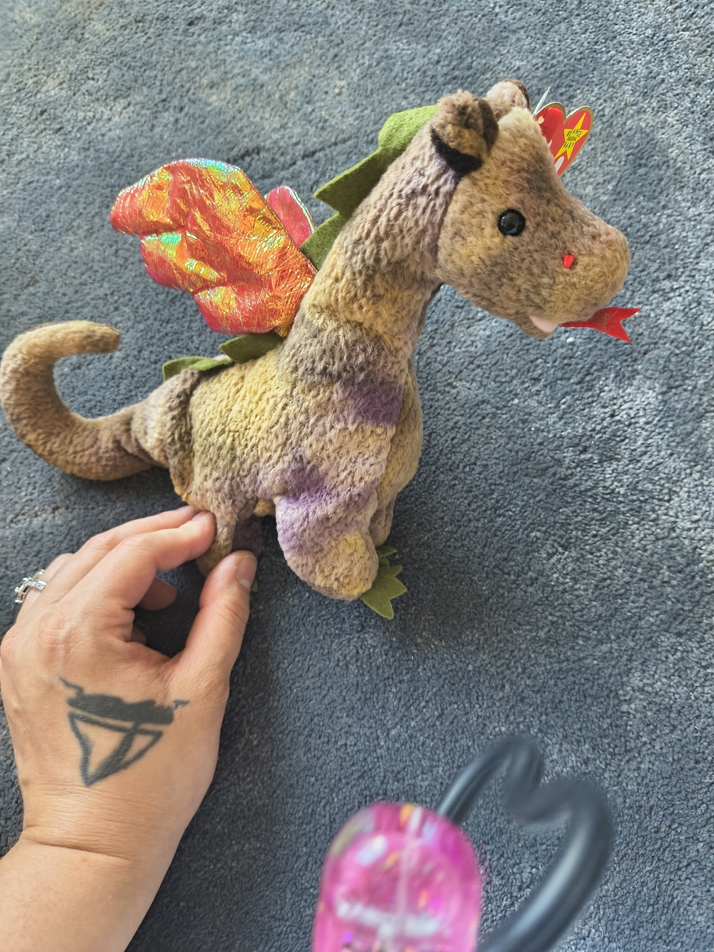 Ty Multicolor Plush Dragon with Orange Iridescent Wings